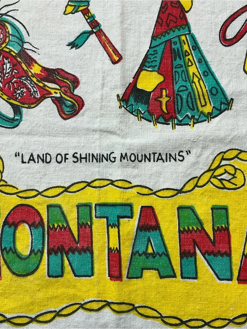 Vintage Montana land of shining mountains 1950s souvenir tablecloth 31x36